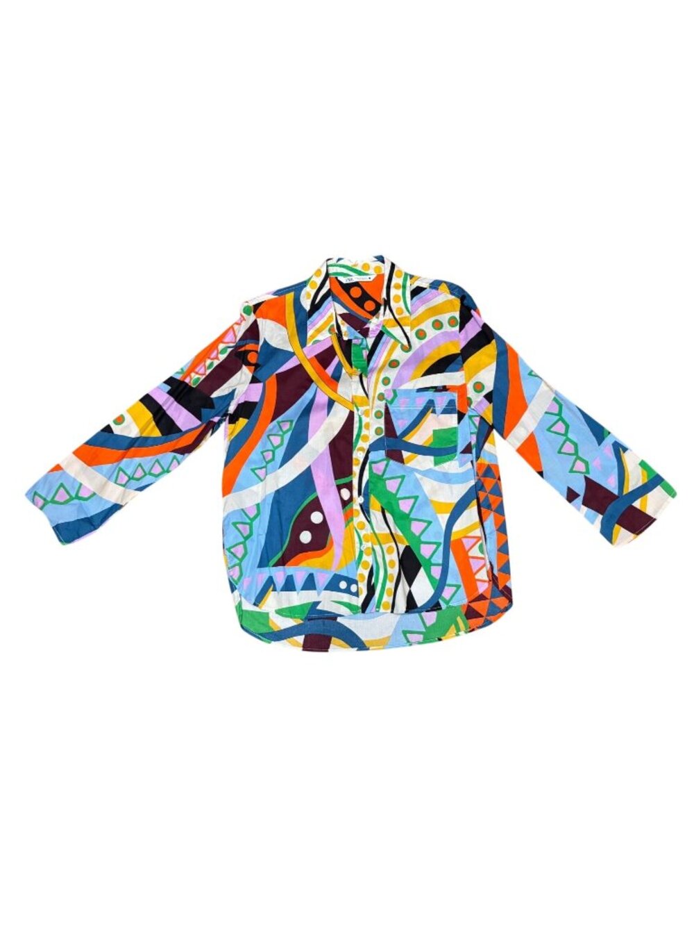 Colorful Zara Abstract Print Button-Up Shirt XL Long Sleeves Front Pocket